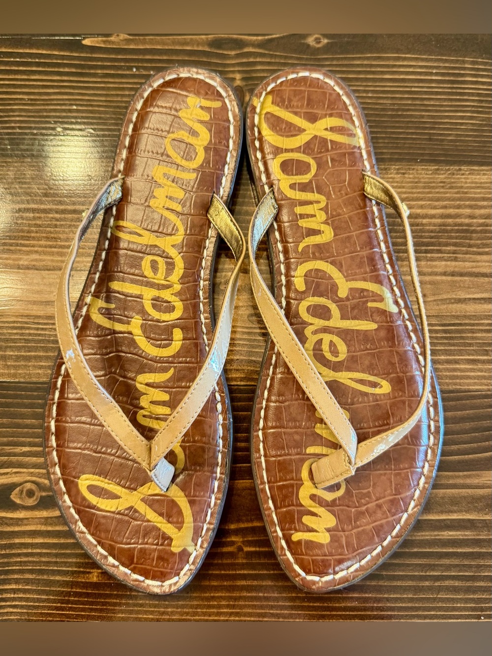 Sam Edelman Gracie Brown Flip Flop Sandals with Tan Straps Size 8 NWOB